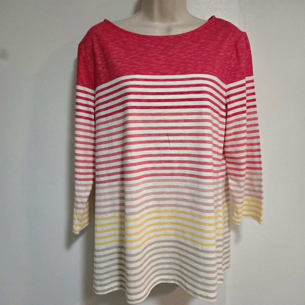 Chico's Sz 2 (L) Multicolor Striped Prism Rays Boatneck 3/4 Sleeve Knit Top NEW